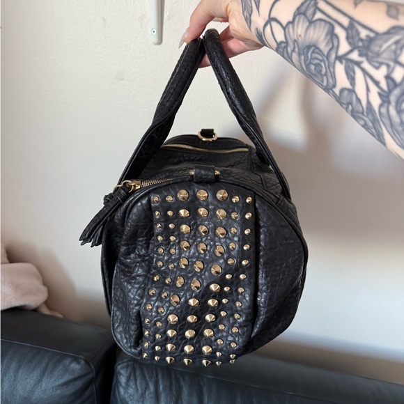 David Jones Black Leather Satchel with Gold Studs - Picture 5 of 11